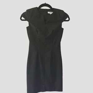 Of‎ Mercer Sheath Dress Womens Size 0 Black Excellent Cap Sleeve Notched Neck